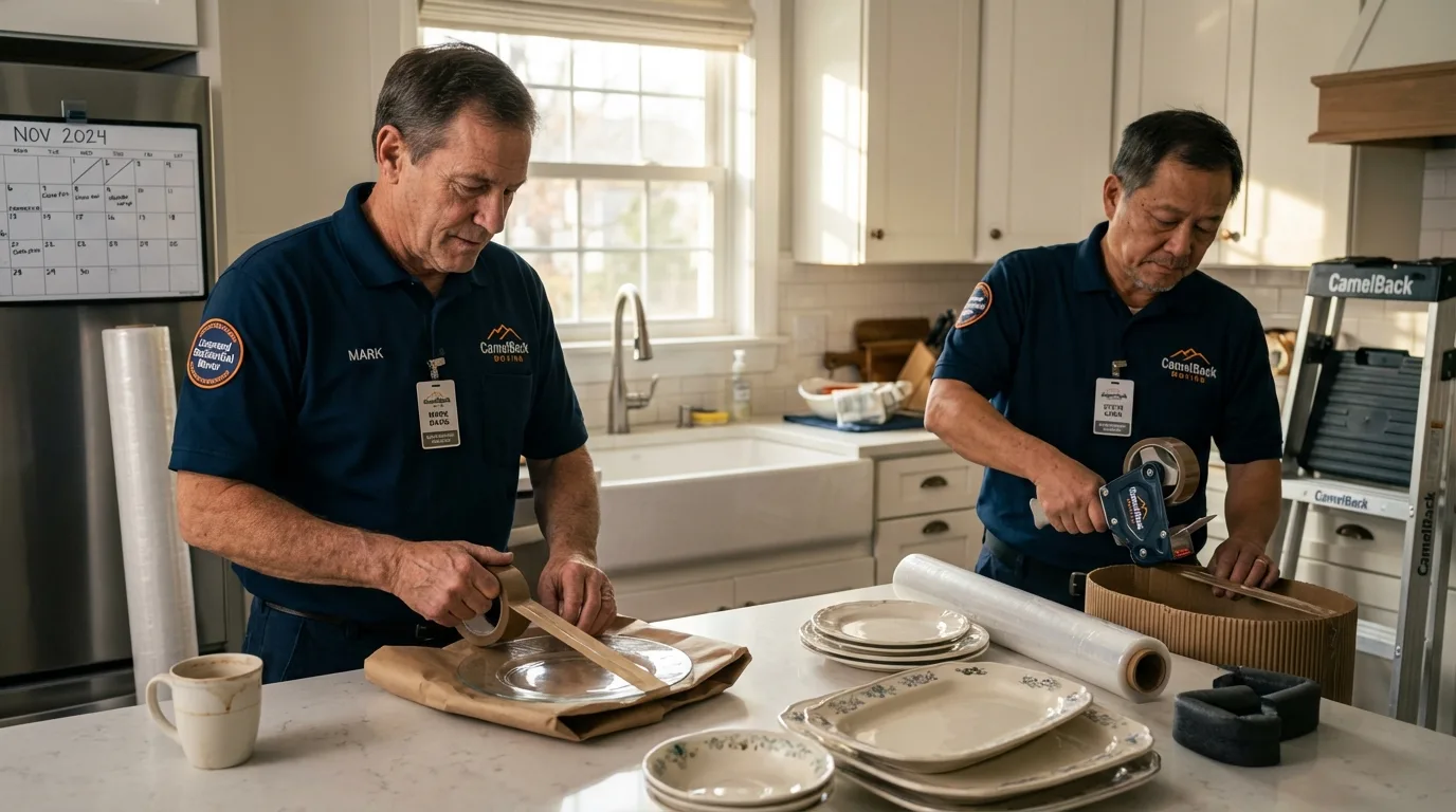 Professional crew packing kitchen dishware in Berlin, NJ
